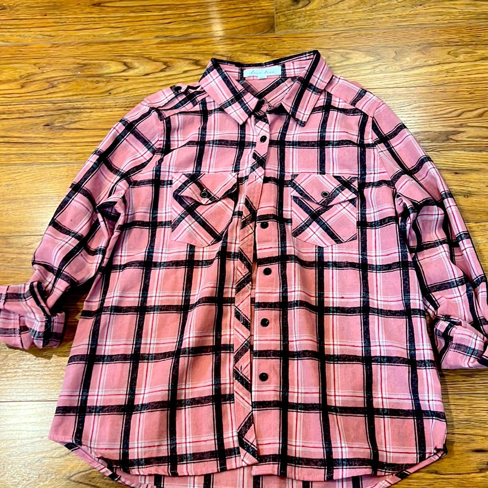 Love tree button down shirt long sleeve Large pink/ apricot womens L